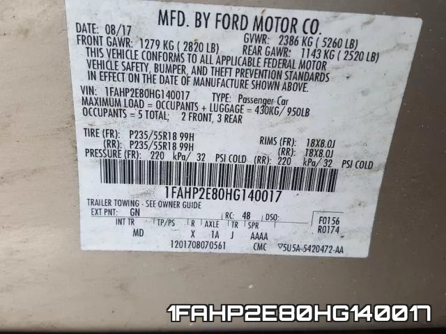 1FAHP2E80HG140017 фото 2
