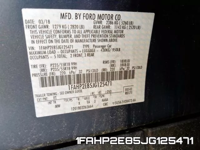 1FAHP2E85JG125471 фото 2