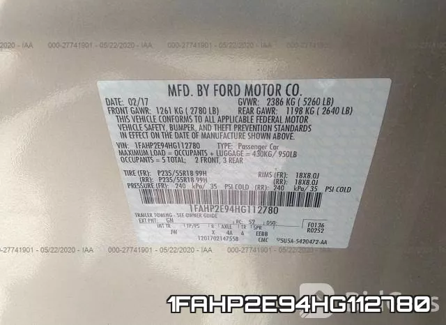 1FAHP2E94HG112780 фото 10
