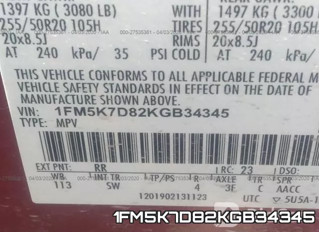 1FM5K7D82KGB34345 фото 10