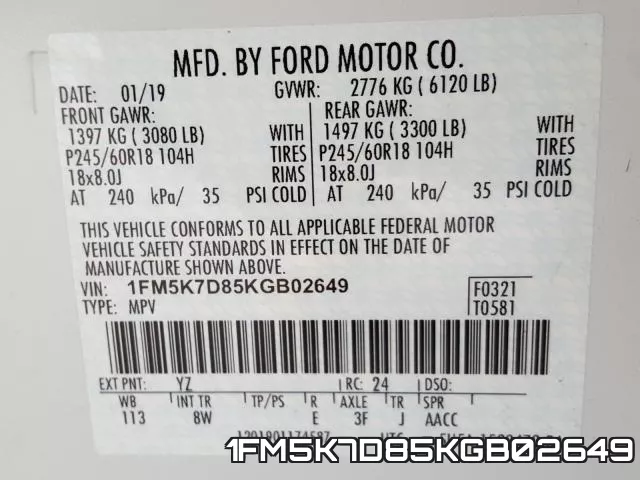 1FM5K7D85KGB02649 фото 2