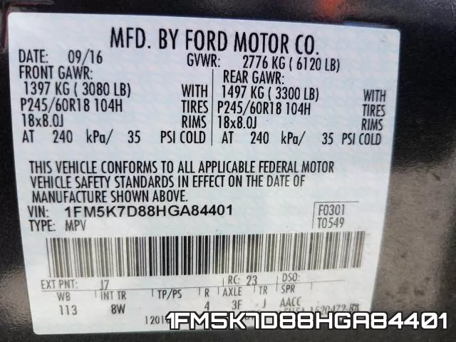 1FM5K7D88HGA84401 фото 2