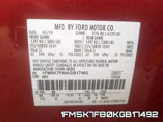 1FM5K7F80KGB17492 фото 2