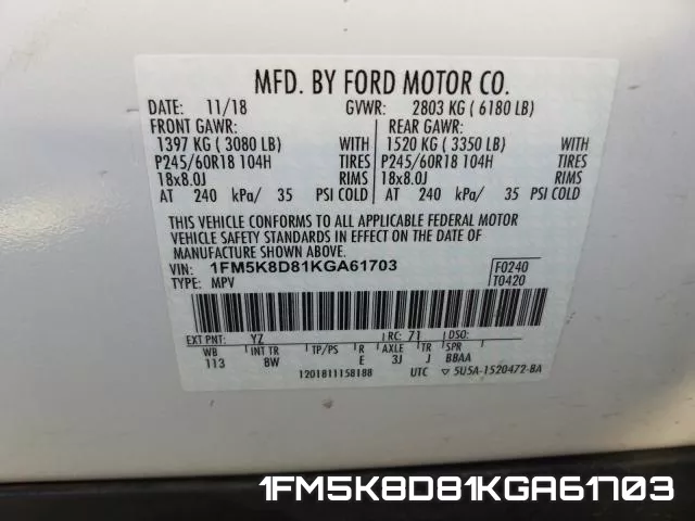 1FM5K8D81KGA61703 фото 2