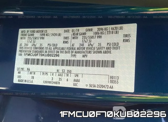 1FMCU0F70KUB02296 фото 10