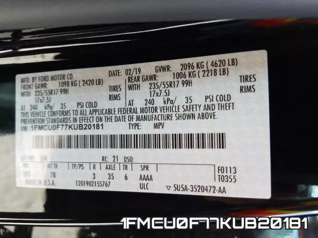 1FMCU0F77KUB20181 фото 2