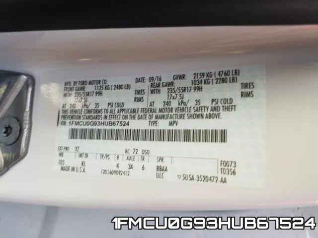 1FMCU0G93HUB67524 фото 2
