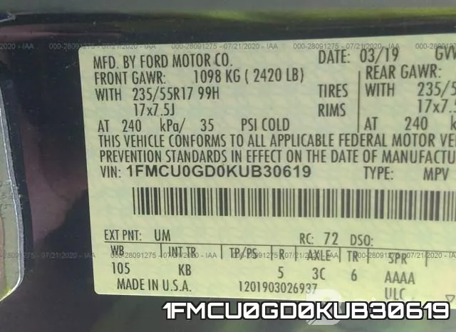 1FMCU0GD0KUB30619 фото 10