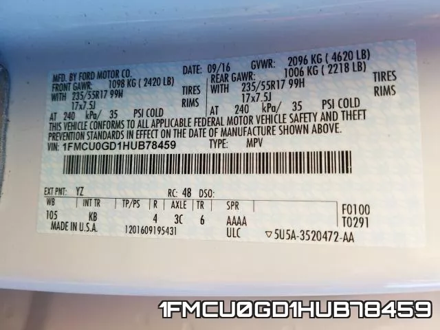 1FMCU0GD1HUB78459 фото 2