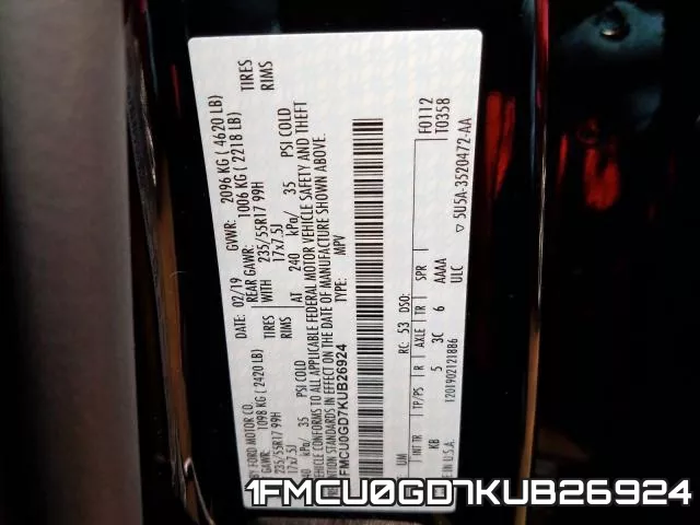 1FMCU0GD7KUB26924 фото 2