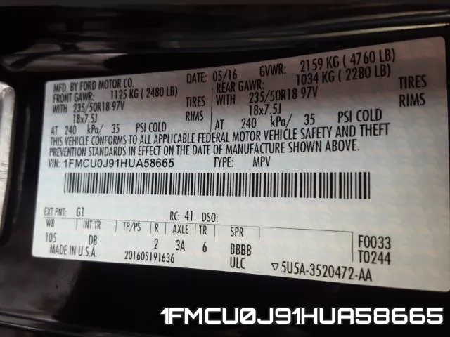 1FMCU0J91HUA58665 фото 2