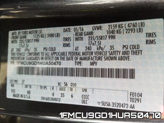 1FMCU9GD1HUA50470 фото 2