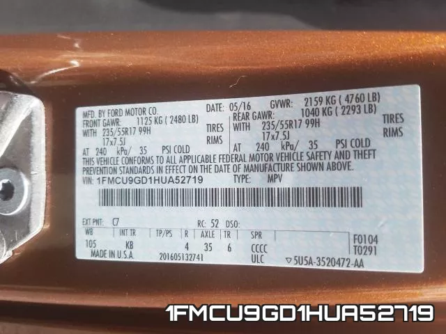 1FMCU9GD1HUA52719 фото 2