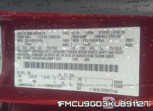 1FMCU9GD3KUB91127 фото 10