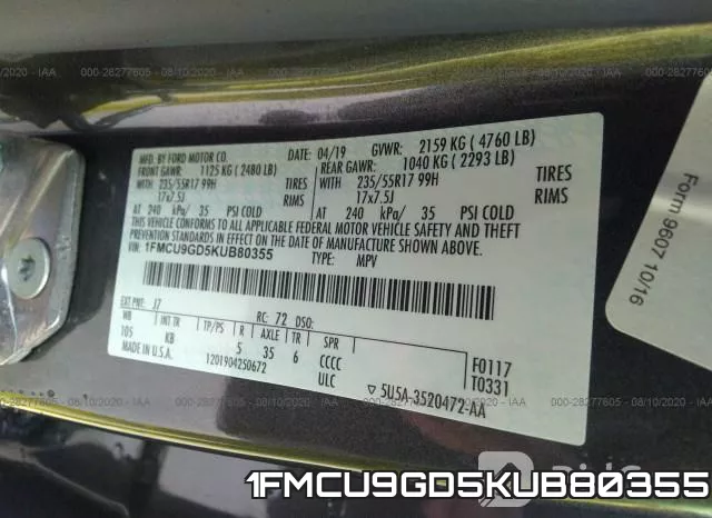 1FMCU9GD5KUB80355 фото 10