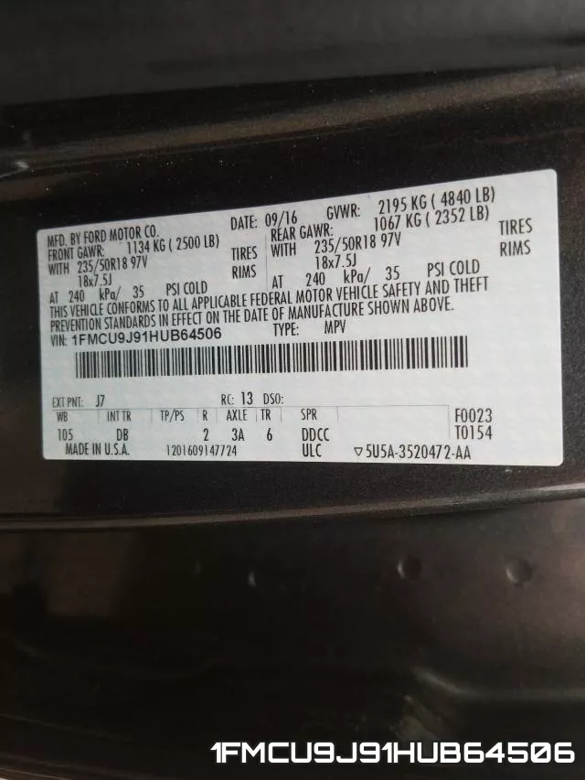1FMCU9J91HUB64506 фото 2