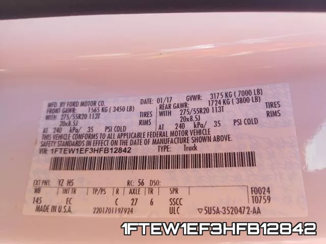 1FTEW1EF3HFB12842 фото 2
