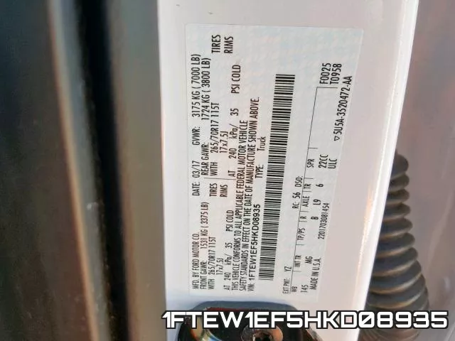 1FTEW1EF5HKD08935 фото 2