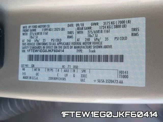 1FTEW1EG0JKF60414 фото 2