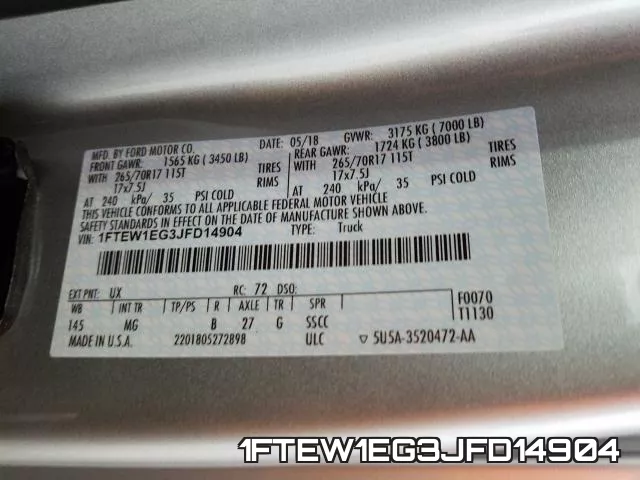 1FTEW1EG3JFD14904 фото 2