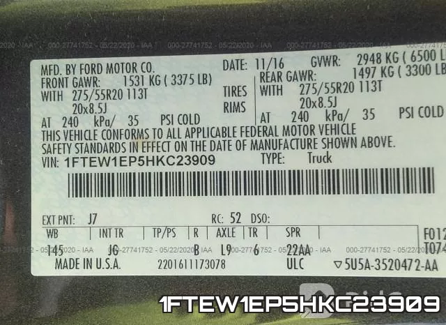 1FTEW1EP5HKC23909 фото 10
