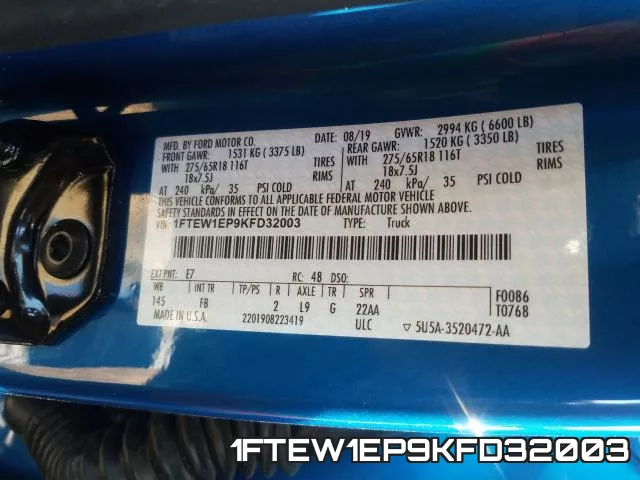 1FTEW1EP9KFD32003 фото 2