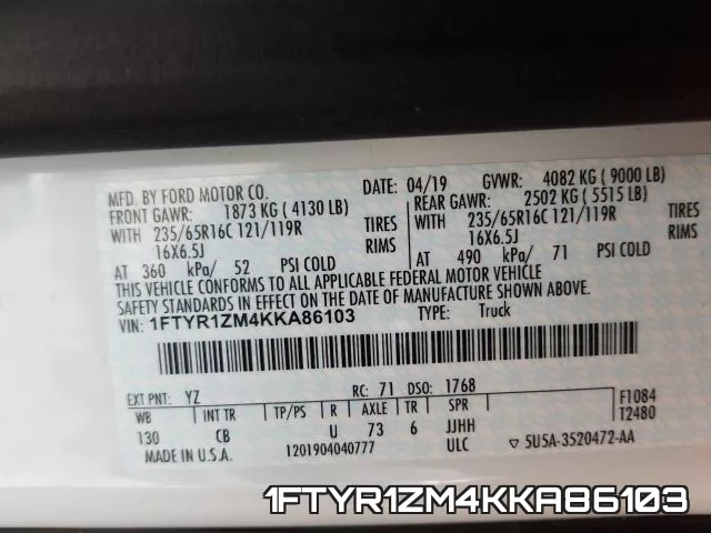1FTYR1ZM4KKA86103 фото 2