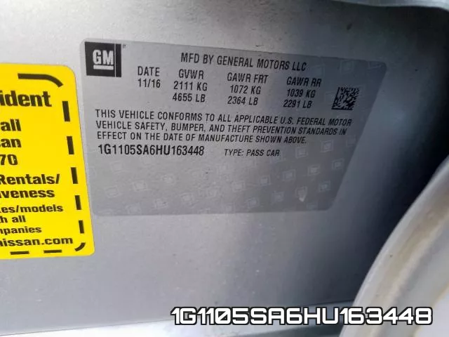 1G1105SA6HU163448 фото 2