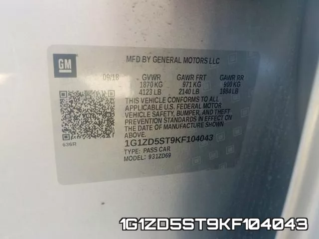 1G1ZD5ST9KF104043 фото 2