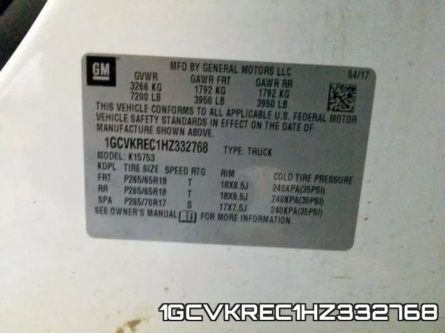 1GCVKREC1HZ332768 фото 2