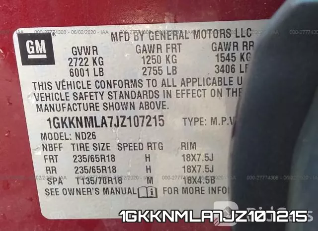 1GKKNMLA7JZ107215 фото 10