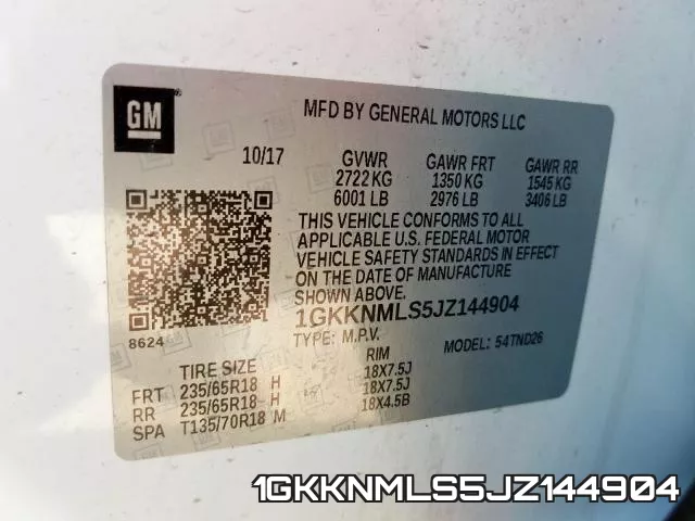1GKKNMLS5JZ144904 фото 2