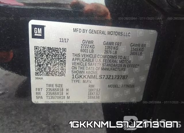 1GKKNMLS7JZ173787 фото 10