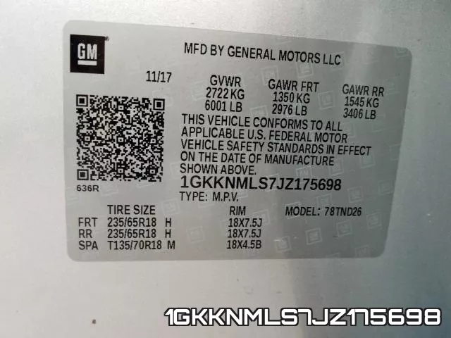 1GKKNMLS7JZ175698 фото 2