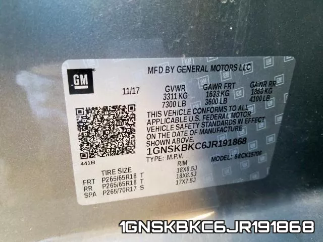 1GNSKBKC6JR191868 фото 2