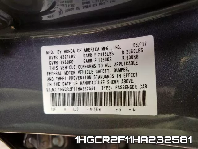 1HGCR2F11HA232581 фото 2