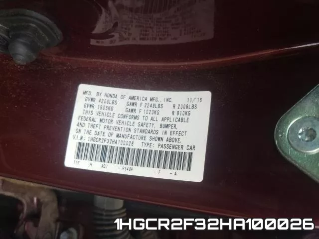1HGCR2F32HA100026 фото 2