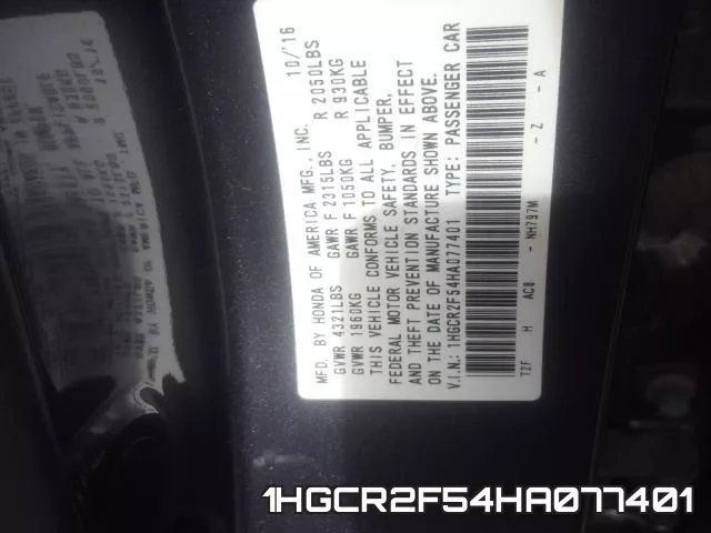 1HGCR2F54HA077401 фото 2