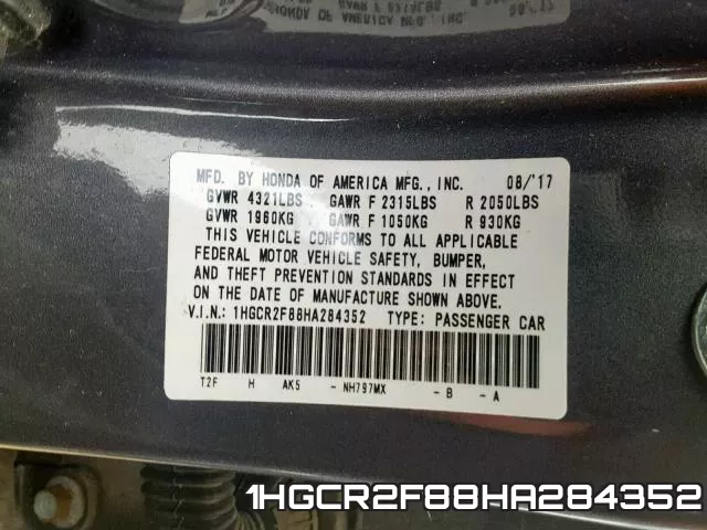 1HGCR2F88HA284352 фото 2