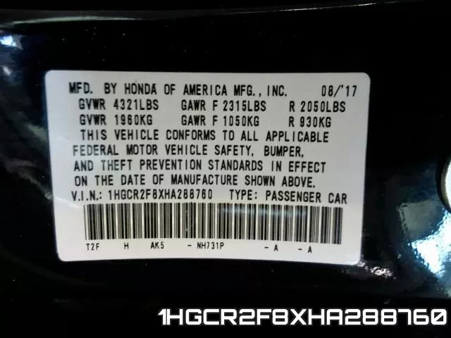 1HGCR2F8XHA288760 фото 2