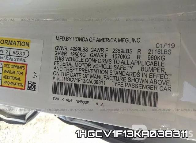 1HGCV1F13KA038311 фото 10
