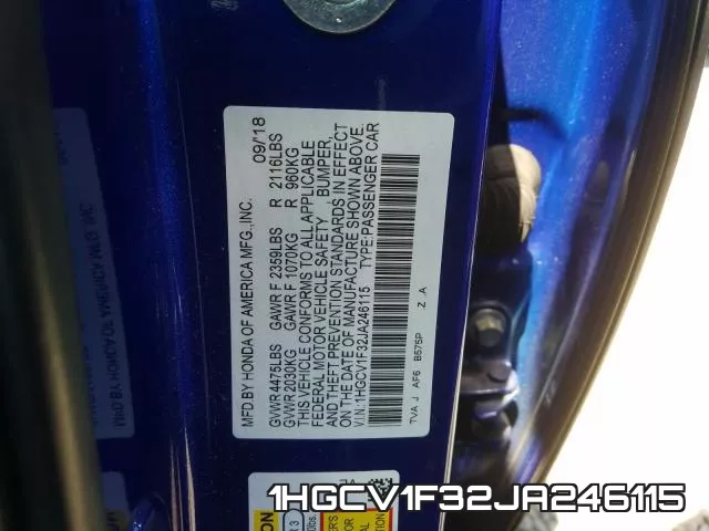 1HGCV1F32JA246115 фото 2