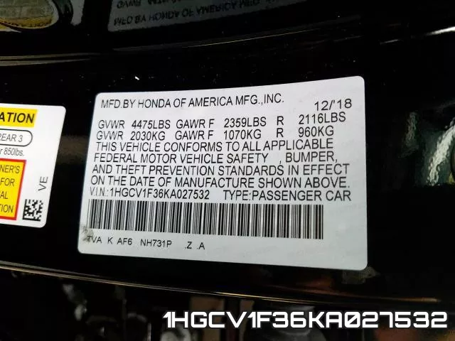 1HGCV1F36KA027532 фото 2