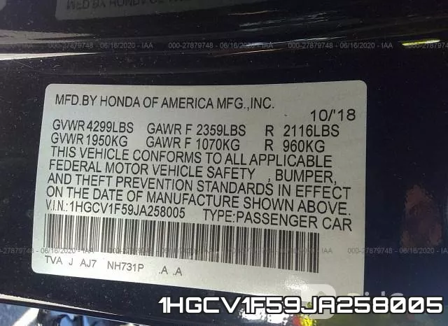 1HGCV1F59JA258005 фото 10