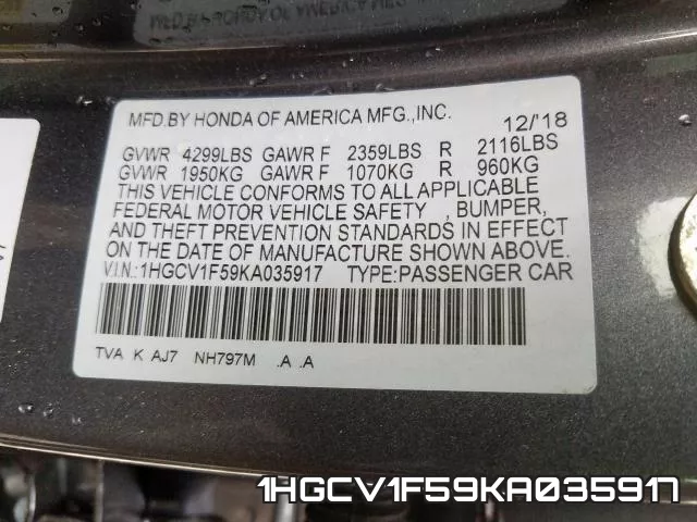 1HGCV1F59KA035917 фото 2