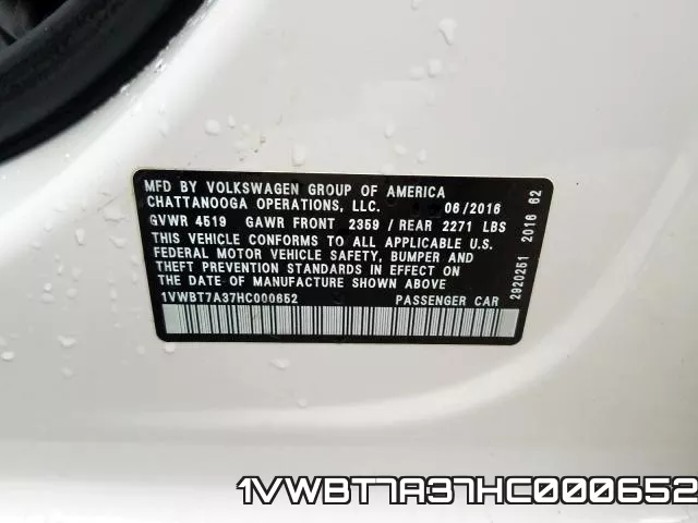 1VWBT7A37HC000652 фото 2