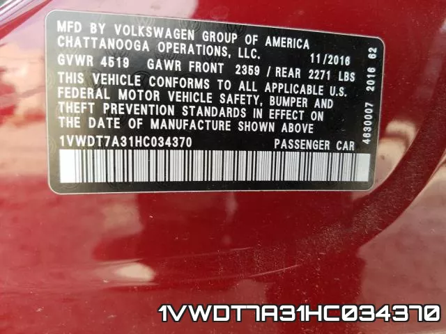 1VWDT7A31HC034370 фото 2