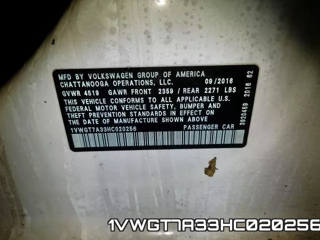 1VWGT7A33HC020256 фото 2