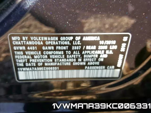 1VWMA7A39KC006331 фото 2