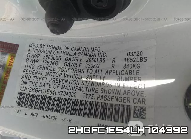 2HGFC1E54LH704392 фото 10